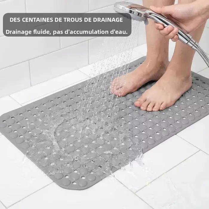 Tapis de bain antidérapant doux et lavable en machine, 37x68cm, avec ventouses et trous de drainage pour la sécurité du sol de la douche et le nettoyage des pieds