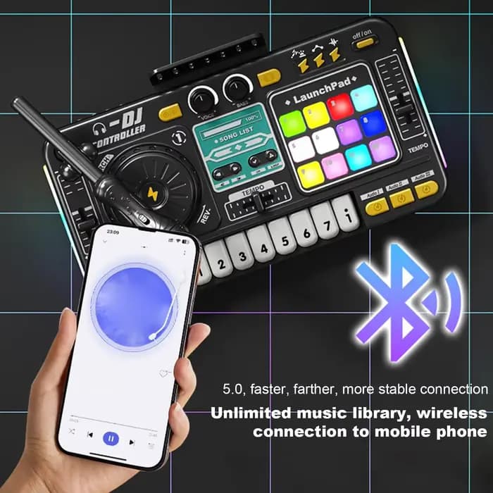 Mixeur DJ pour enfants avec microphone, clavier de piano électronique, contrôleur de platine DJ Bluetooth, instrument de musique, cadeau de Noël pour enfants