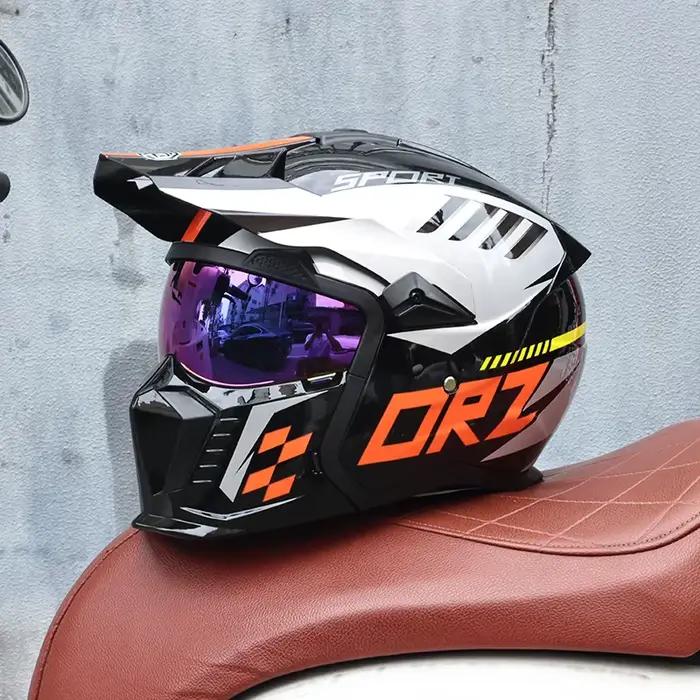 Casque combiné Street Fighter, casque de moto rétro, demi-casque complet détachable multifonctionnel pour hommes et femmes