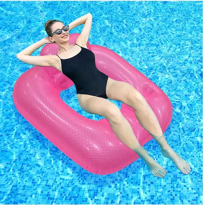 Tapis flottant gonflable carré - Lit flottant uni pour la plage, les fêtes au bord de la piscine, le parc aquatique |   Portable et séchage rapide