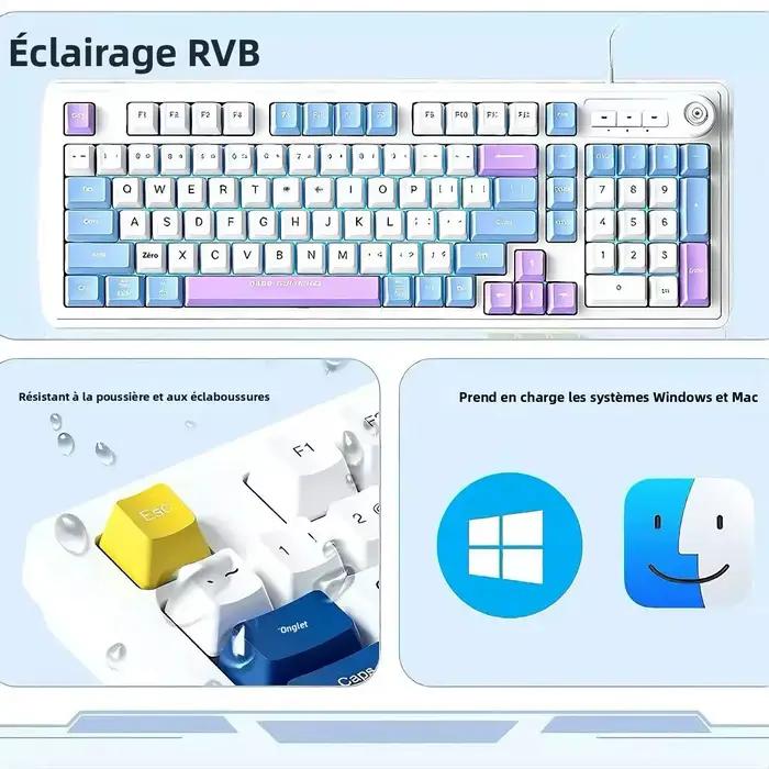 Clavier de jeu filaire à sensation mécanique avec bouton rotatif