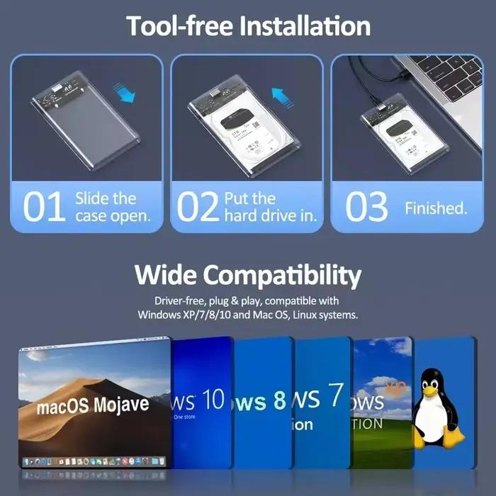 Boîtier de disque dur externe USB 3.0/Type C