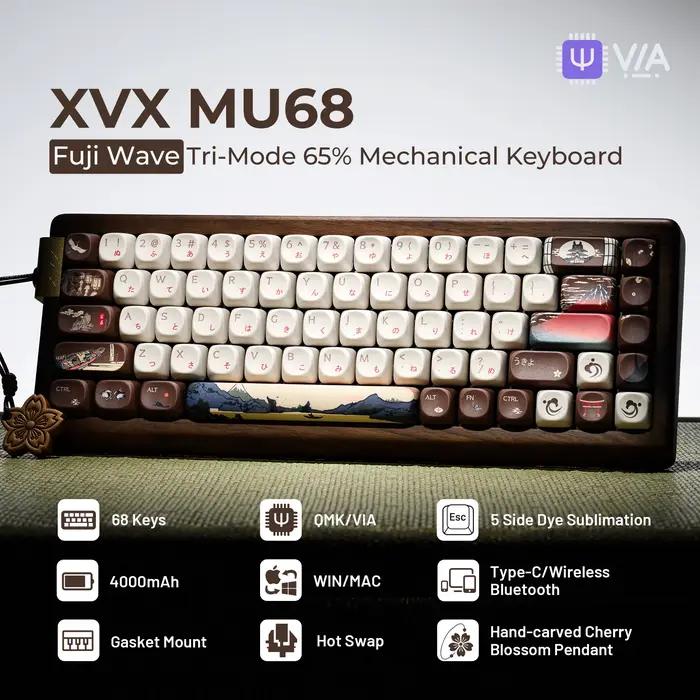 Clavier mécanique en bois de noyer solide tri-mode 65% sans fil échangeable à chaud pour gamers et créateurs occasions spéciales