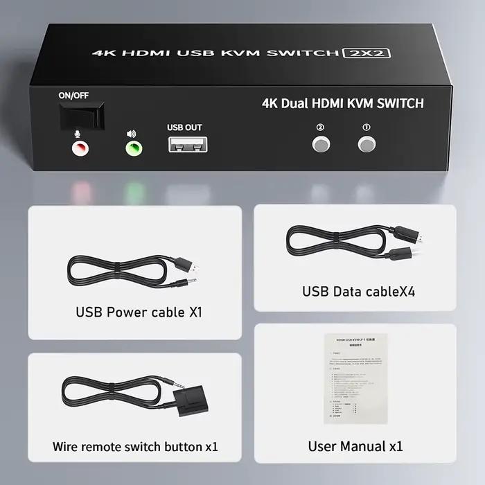 Commutateur KVM HDMI double moniteur 4X2/2X2