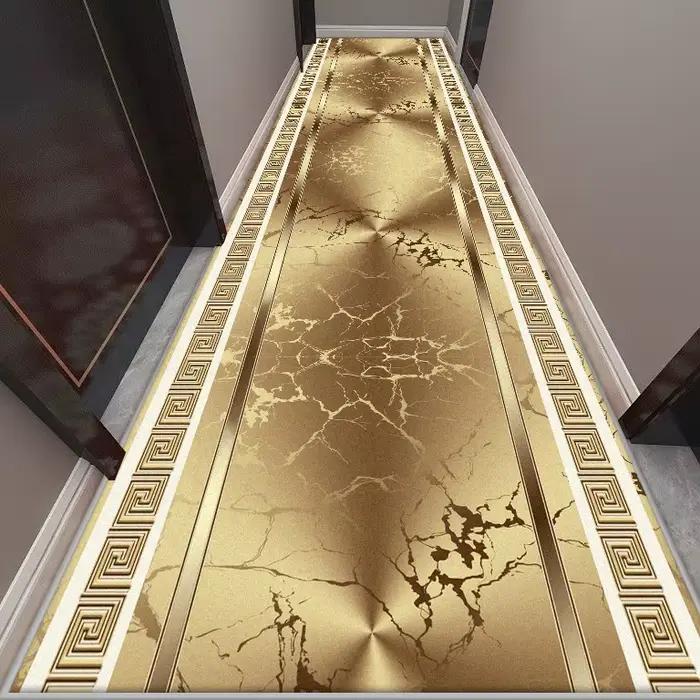 Tapis de couloir Long doré, décoration européenne de luxe, antidérapant, facile à nettoyer, tapis de sol pour escaliers
