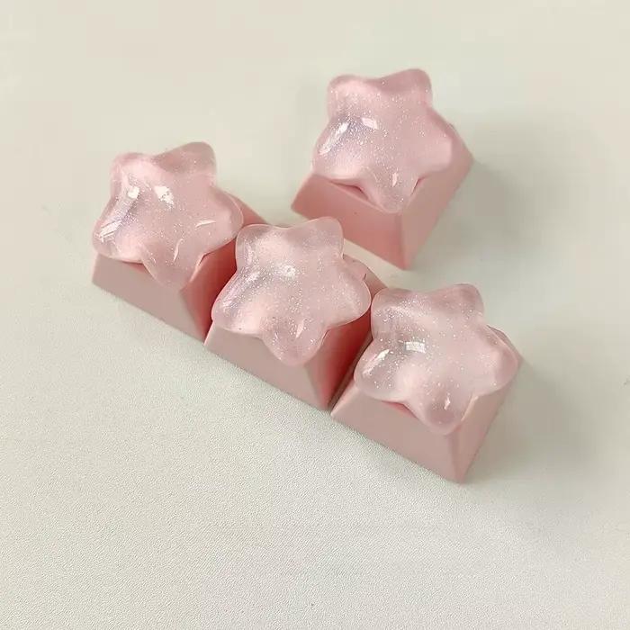 Lot de 4 touches mécaniques transparentes étoile rose scintillante pour clavier