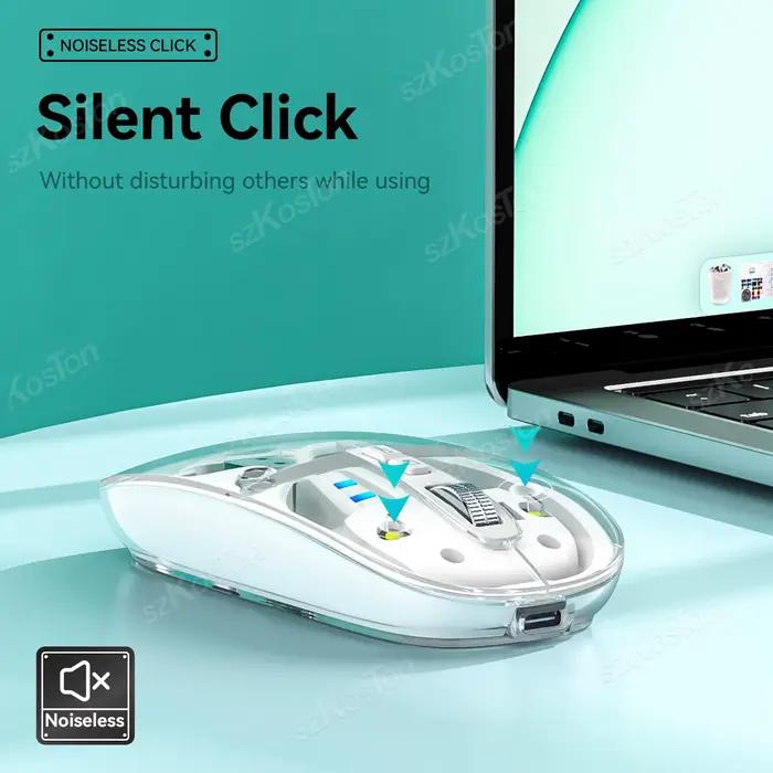 Transparent Wireless Mouse Technological Style 3 Modes BT1 BT2 2.4GHz 1600DPI Type C Rechargeable Silent