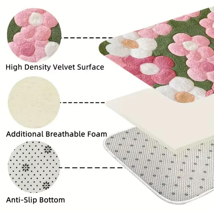 Tapis de bain floral vibrant – Tapis ultra doux, à séchage rapide et antidérapant pour salle de bain, cuisine et entrée, cadeau de pendaison de crémaillère idéal