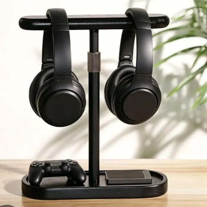 Support de casque de jeu en bois réglable en hauteur
