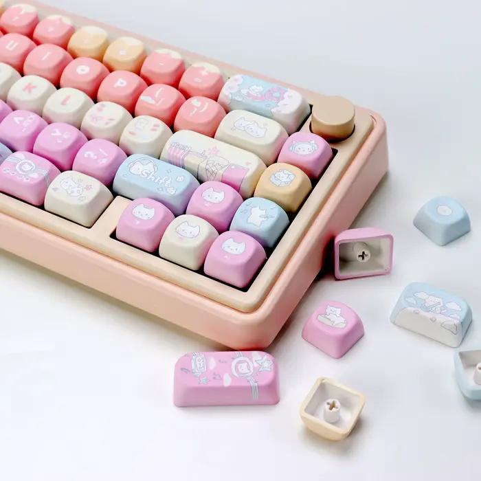 KBDiy 133 touches/ensemble rose mignon RocK chat Keycap Anime KOA profil PBT ISO Keycaps personnalisé pour aula F75 60 clavier mécanique de jeu
