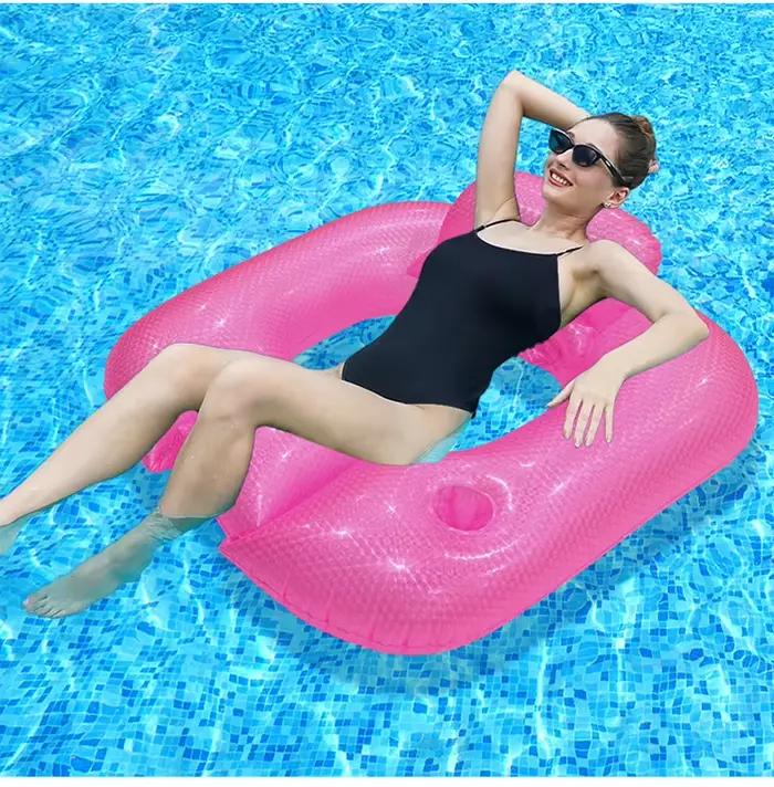 Tapis flottant gonflable carré - Lit flottant uni pour la plage, les fêtes au bord de la piscine, le parc aquatique |   Portable et séchage rapide