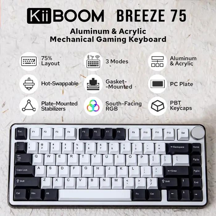 KiiBOOM Breeze 75 75% aluminium et acrylique clavier mécanique sans fil filaire/Bluetooth/2.4GHz remplaçable à chaud pour Win/Mac