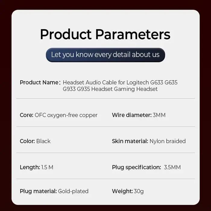Câble d'écouteurs audio de remplacement pour casque de jeu Logitech G935 G933 G933S G633 G633S G635 DTS avec contrôle du Volume du micro