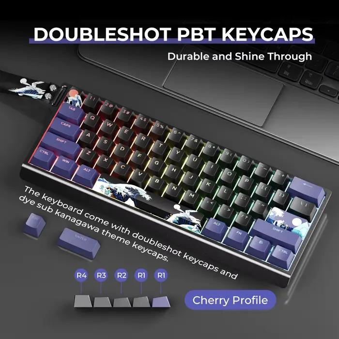 XVX H61 clavier mécanique filaire en aluminium 60% avec capuchons de touches Kanagawa
