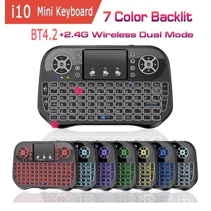 I10 i8 Mini clavier sans fil double Mode BT4.2 2.4G Air Mouse rétro-éclairé 7 couleurs pavé tactile pour Android TV Box Stick PC Pad projecteur