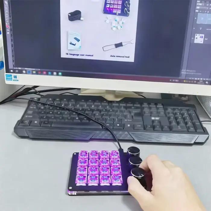 Mini clavier personnalisable avec 3 boutons rotatifs + 16 touches