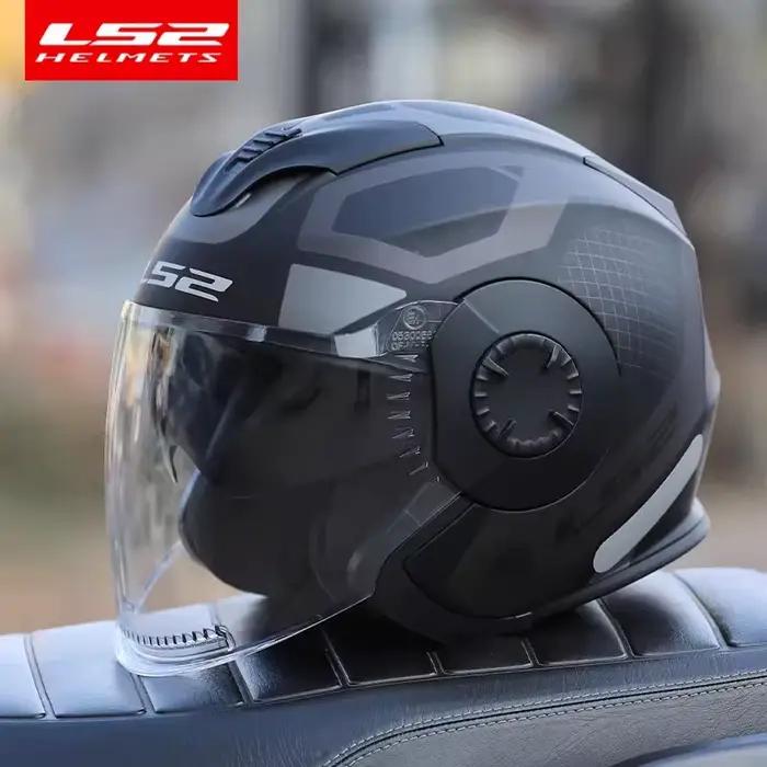 Casque moto rétro demi-coque LS2 VERSO OF570 à double visière – Casque LS2 570 Capacete M L pour homme, scooter, moto