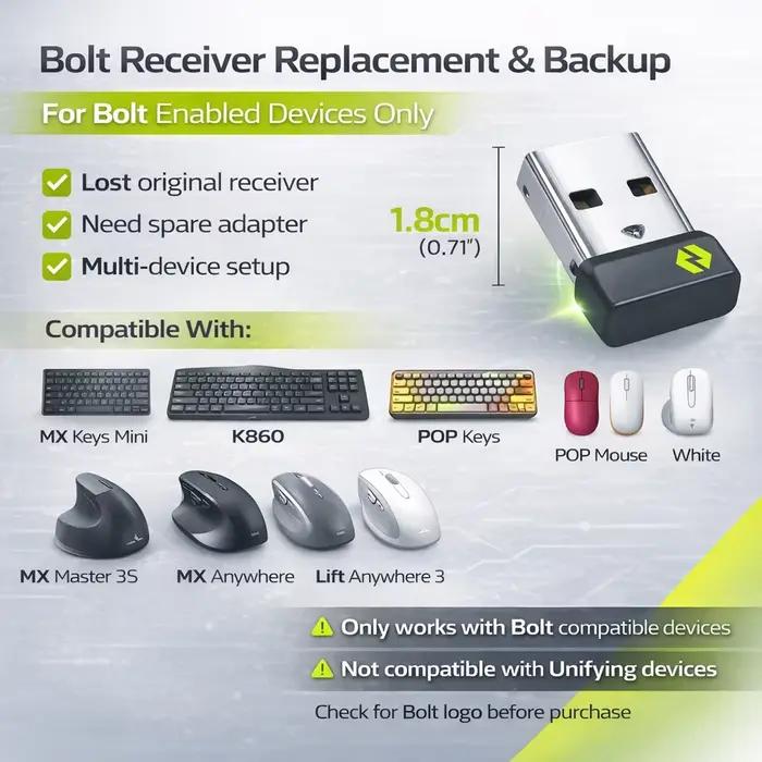 Adaptateur sans fil double interface pour les appareils compatibles Logitech Bolt