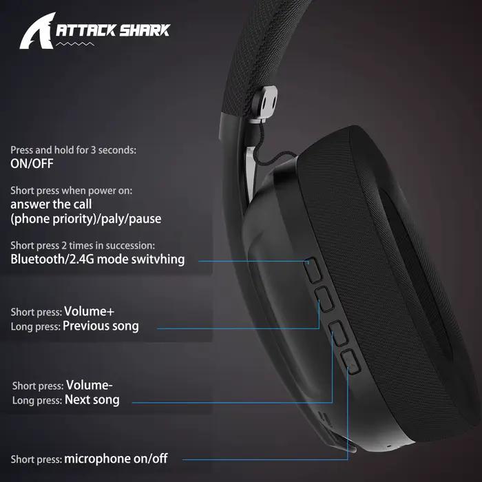 ATTACK SHARK L80 Casque de jeu ultra-léger 180 g