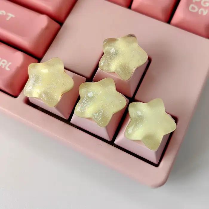 Lot de 4 touches mécaniques transparentes étoile rose scintillante pour clavier