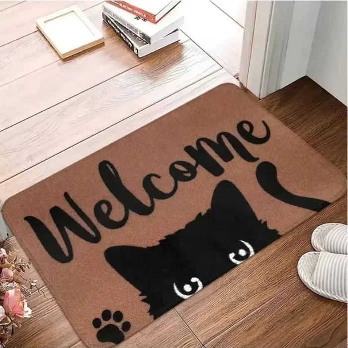 Tapis chat noir mignon dessin animé zone antidérapante paillasson doux tapis de bienvenue pour salon tapis chambre tapis extérieur décor à la maison