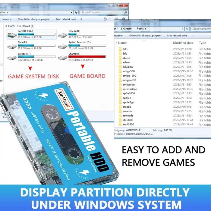 KINHANK 500G Gaming HDD Super Console 110000 jeux vidéo 70 emulatateurs MAME DC SS NAOMI PS2 PS1 Portable Plug and Play Batocera OS Occasions spéciales pour joueurs passionnés