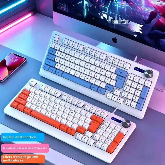 Clavier de jeu filaire rétroéclairé RGB à 93 touches avec bouton multifonction