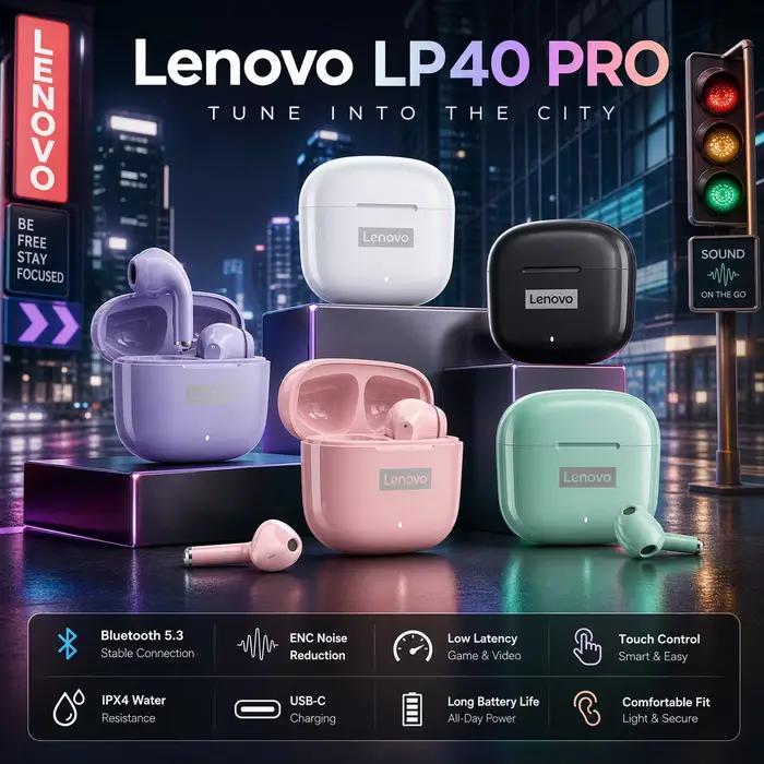 Nouveaux écouteurs Bluetooth 5.3 Lenovo LP40 Pro TWS à connexion rapide