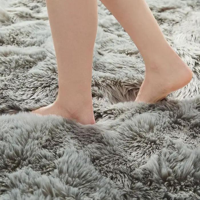 Tapis de sol antidérapant en fausse fourrure douce