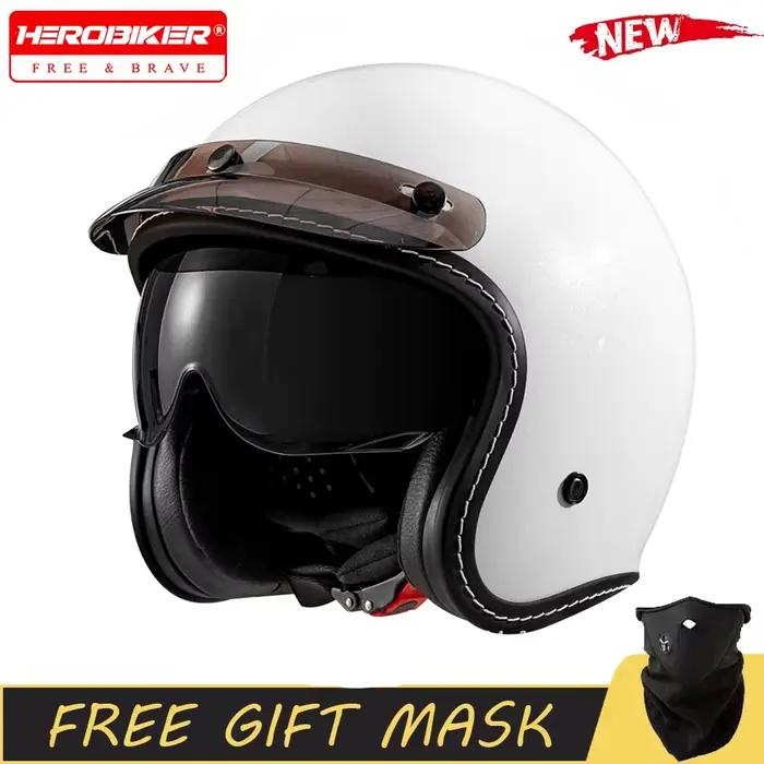 Casque de Moto à visage ouvert casque de Moto Vintage Unique rétro Moto 3/4 demi-casque quatre saisons doublure amovible