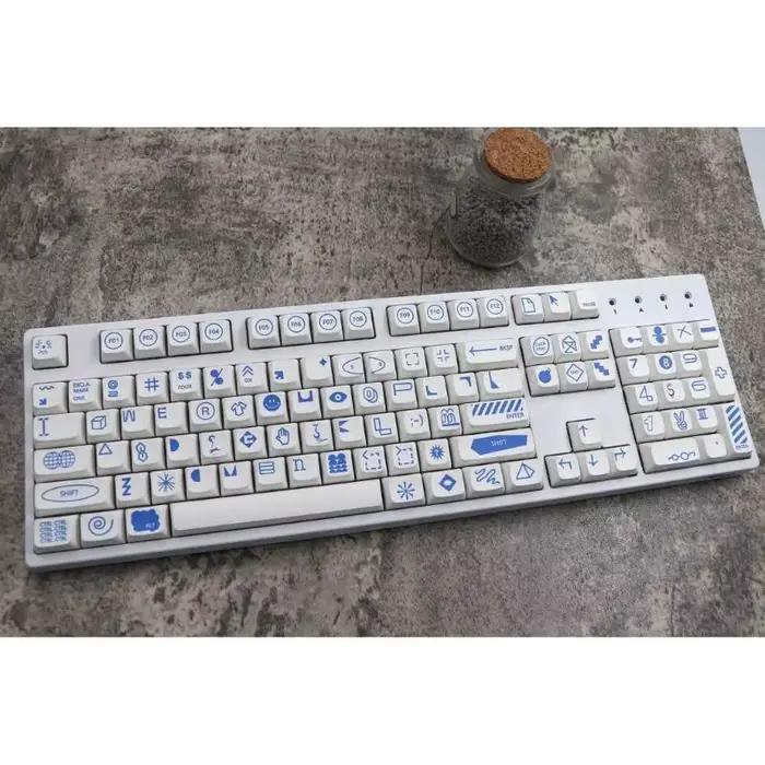 Y1UB XDA PBT Keycaps 108 touches Panneau Bleu pour Clavier Mécanique Jeu Occasions Spéciales Installation Facile Durabilité Élevée Sublimation Thermique Surfaces Multiples