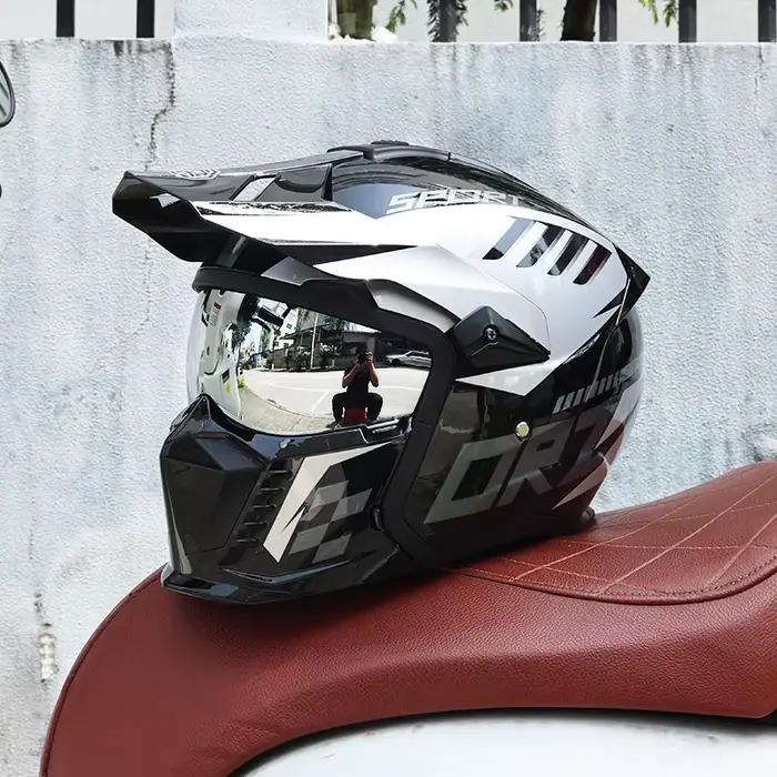 Casque combiné Street Fighter, casque de moto rétro, demi-casque complet détachable multifonctionnel pour hommes et femmes