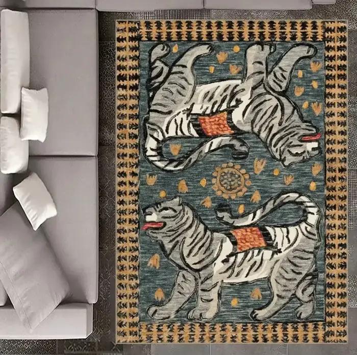Tapis imprimé léopard rouge pour salon, bureau et chambre, décor lavable et antidérapant