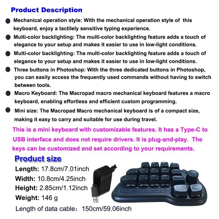 Mini Clavier Multifonctionnel à 17 Touches avec Disposition Standard et 6 Niveaux d'Enregistrement de Macros pour Bureau et Portable Occasions Spéciales