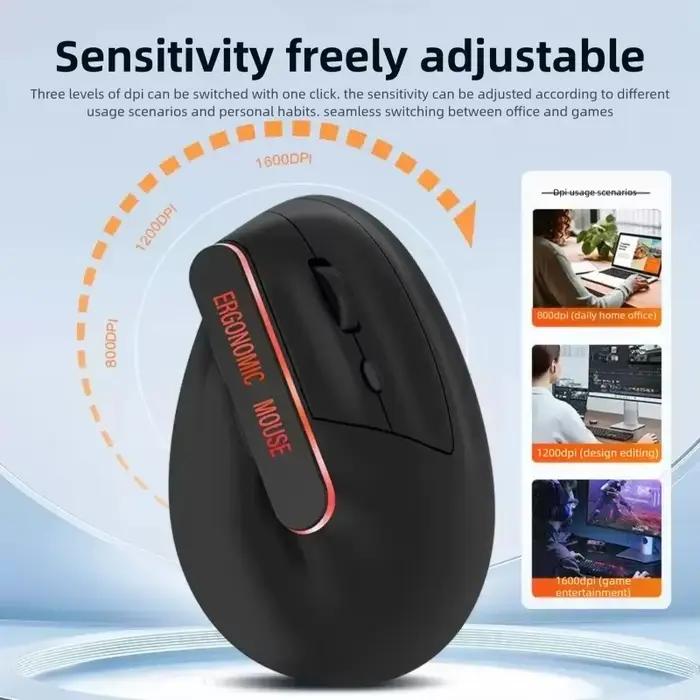 Warvank VM1 bouton de basse souris de jeu verticale sans fil ergonomique éclairage rvb TYPE-C charge Bluetooth