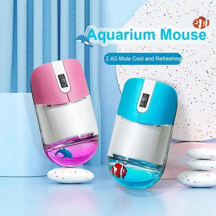 Frutiger Aero Aqua souris liquide mignon flottant Aquarium Animal 2.4G + Bluetooth sans fil optique océan poupée