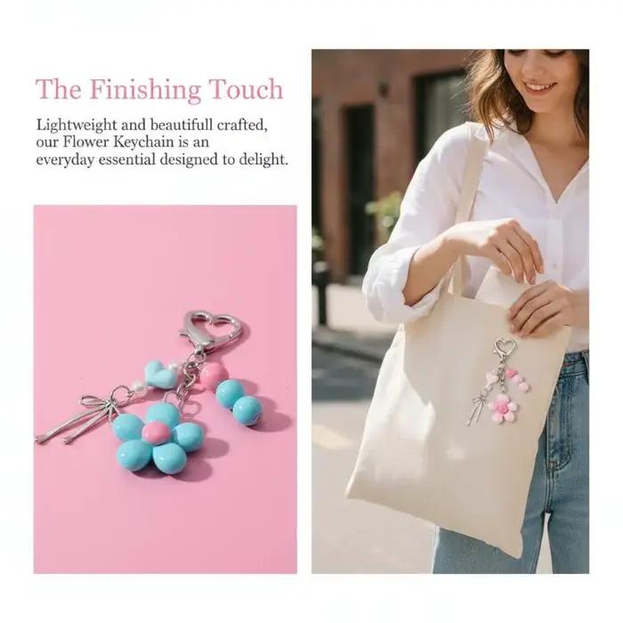 Porte-clés tendance avec pendentif fleur perlé, accessoire de sac parfait, cadeau idéal