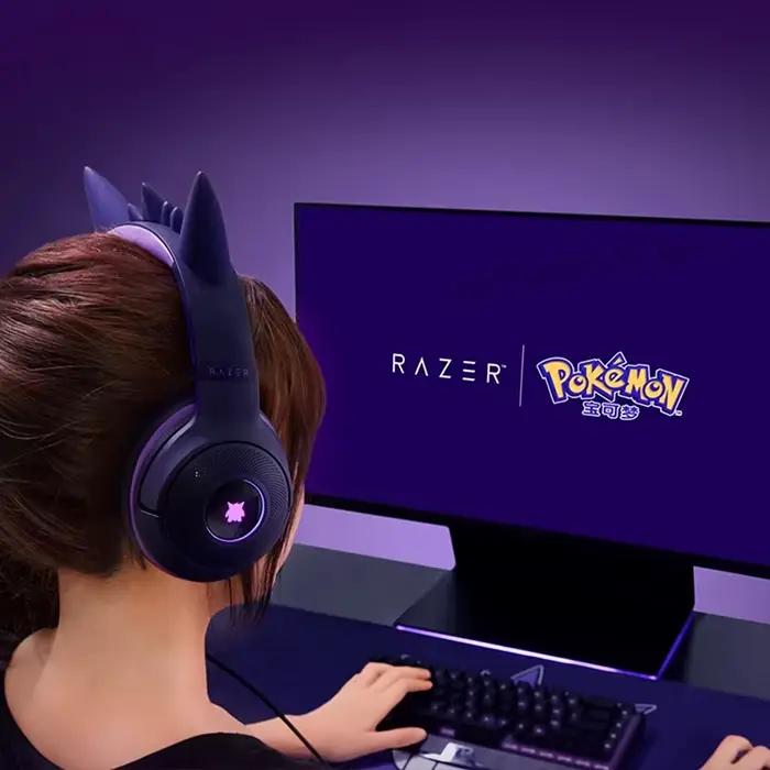 Razer Pokemon Gengar Edition RGB Kraken Kitty V2 Casque de jeu USB filaire - Pilotes TriForce 40 mm - Micro cardioïde hypercléaire