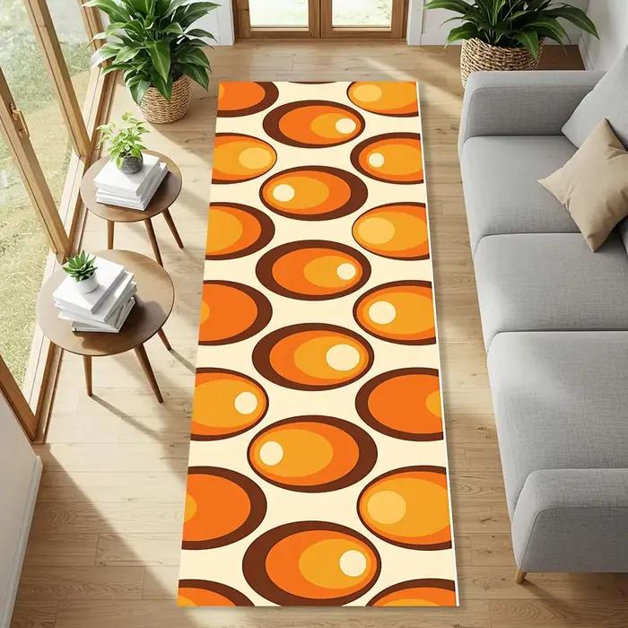 Tapis Rétro Wave Runner avec Motifs Tourbillonnants Orange et Marron