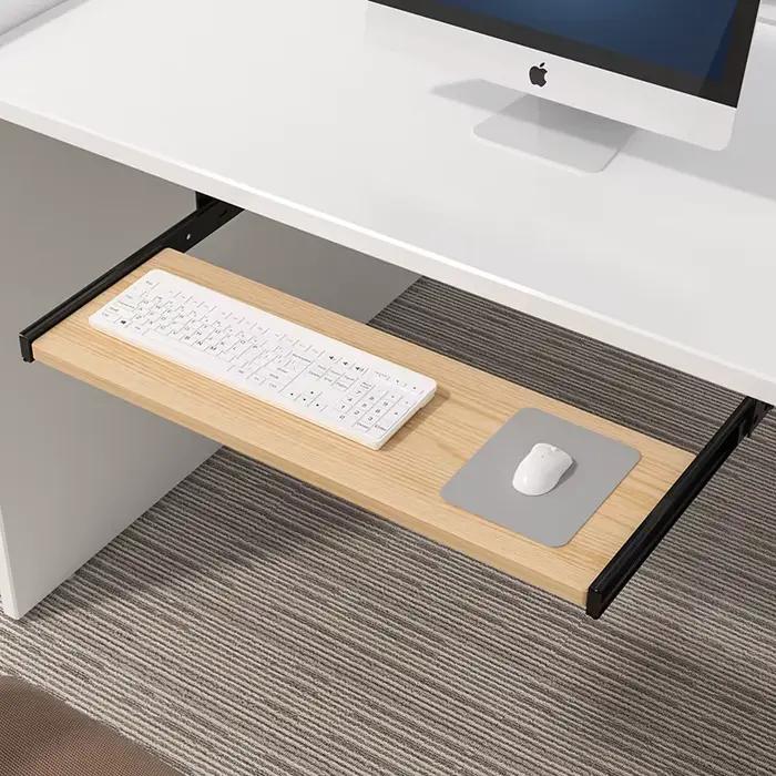 Plateau de clavier en bois sous le bureau avec rail coulissant