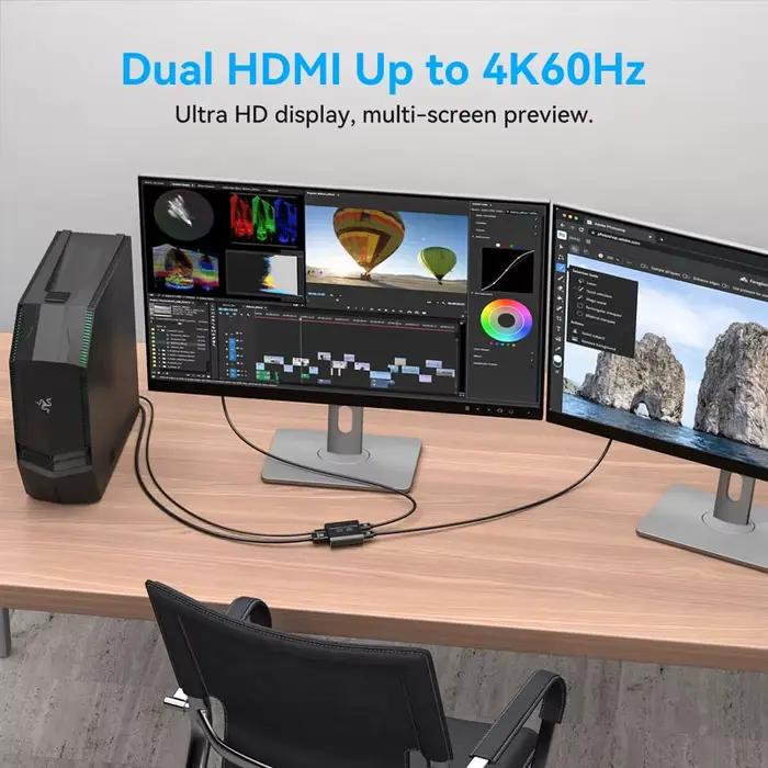 Répartiteur Displayport vers double moniteurs DP 4K @ 120Hz HDMI 4K @ 60Hz 1 entrée 2 sorties affichage étendu avec Windows Vista Linux Mac VPFET