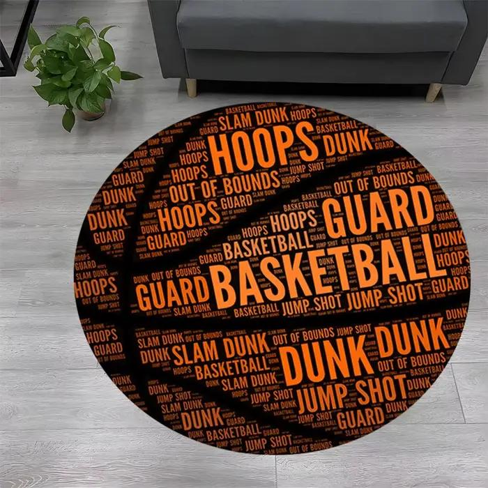 Tapis rond imprimé ballon de basket-ball