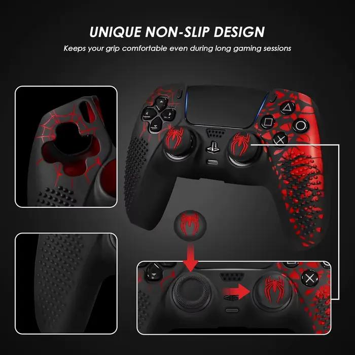 Pour PS5 Playstation 5 contrôleur housse de protection souple anti-dérapant peau de Silicone avec poignées de pouce bricolage personnalisé série araignée