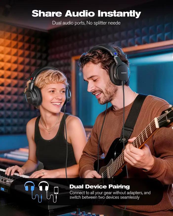 Casque Studio NUBWO Filaire Hi-Res Professionnel avec Jack Détachable 3.5/6.35mm 180° ° Coussinets d'écouteurs