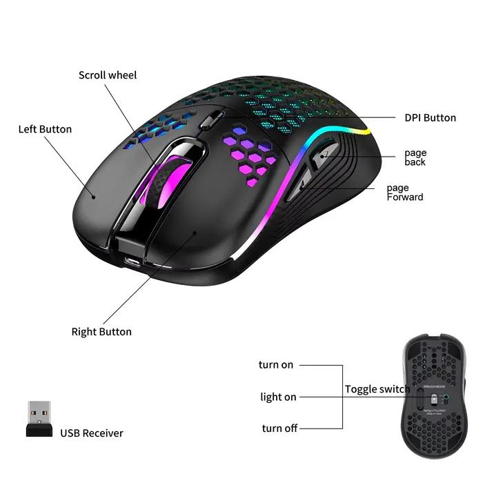 Souris de jeu sans fil nid d'abeille 2.4G USB