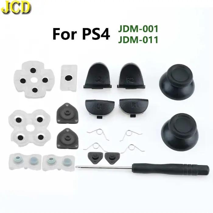JCD pour PS4 JDM-001/011 contrôleur L1 R1 L2 R2 boutons de déclenchement bâton analogique 3D + Kit de tournevis à bouton en caoutchouc conducteur