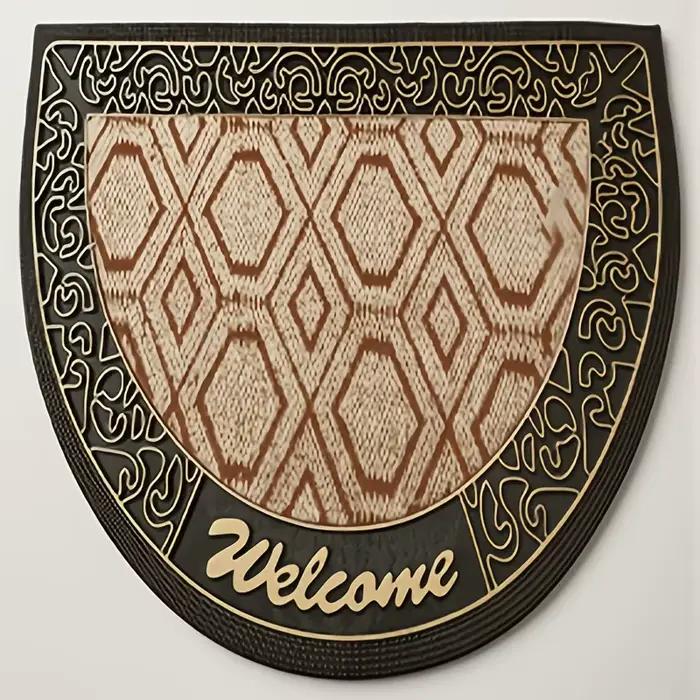 Tapis de bienvenue demi-rond rustique marron beige style ferme, décoration d'intérieur, paillasson antidérapant durable pour entrée