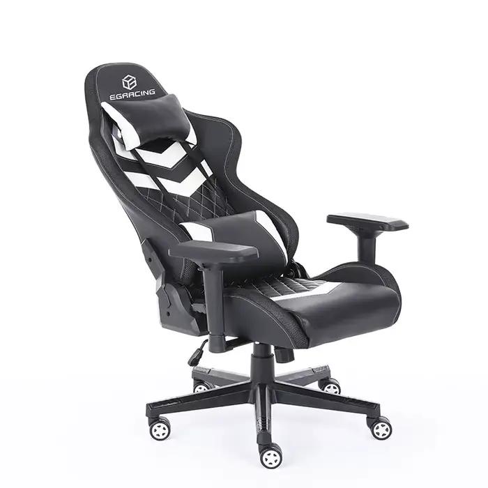Chaise de jeu ergonomique en cuir PU noir pour bureau et gaming
