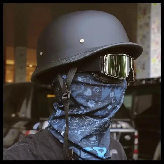 Casque de soldat allemand moto pour Harley rétro semi-casque casque de moto Certification d'été casque de traction voiture de croisière