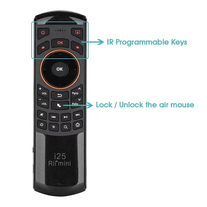 Rii Mini i25 HE/RU/US/AR/FR clavier sans fil Air Mouse télécommande avec clé Programmable pour Smart TV Android TV Box Fire TV